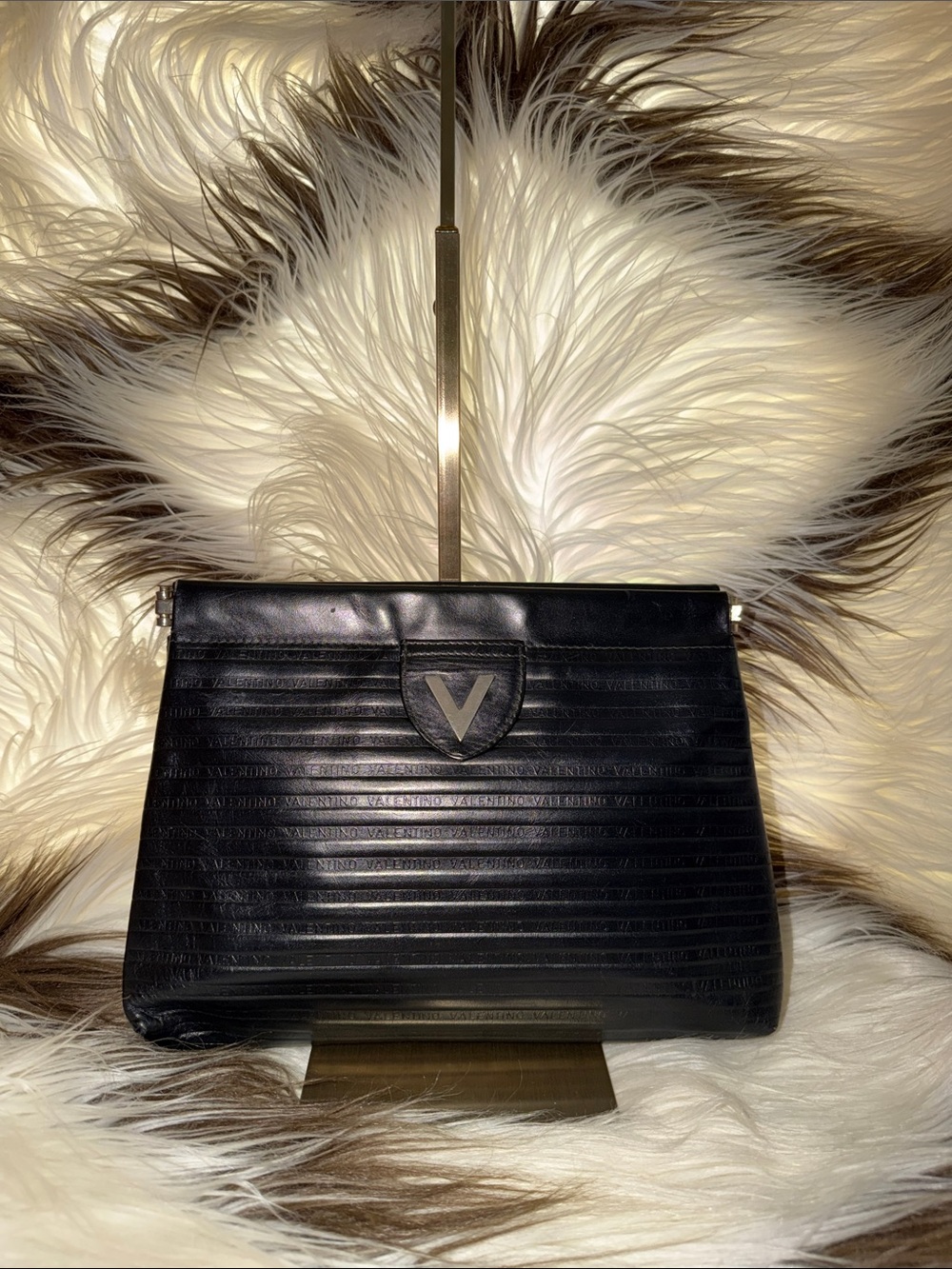 Mario Valentino Black Leather pouch with Silver V Accent